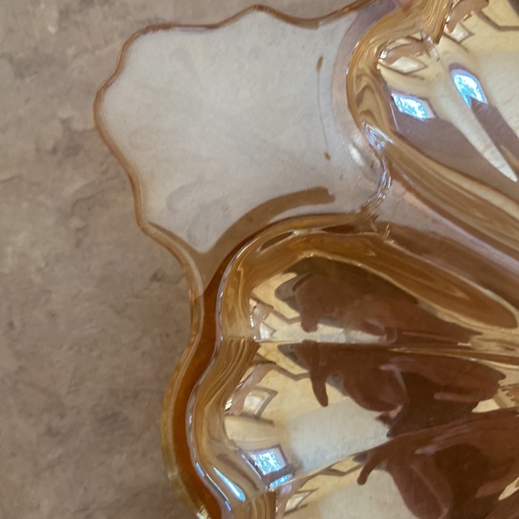 Vintage Jeanette Clover leaf nut/candy dish marigold and peach lustre - Picture 5 of 10